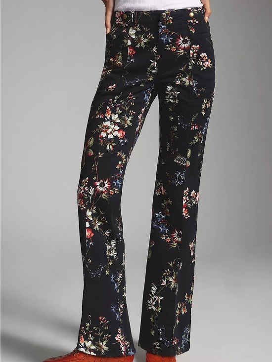 Pilcro Denim - Pilcro Anthropologie Mid-Rise Demilune Utility Floral Flare Pants